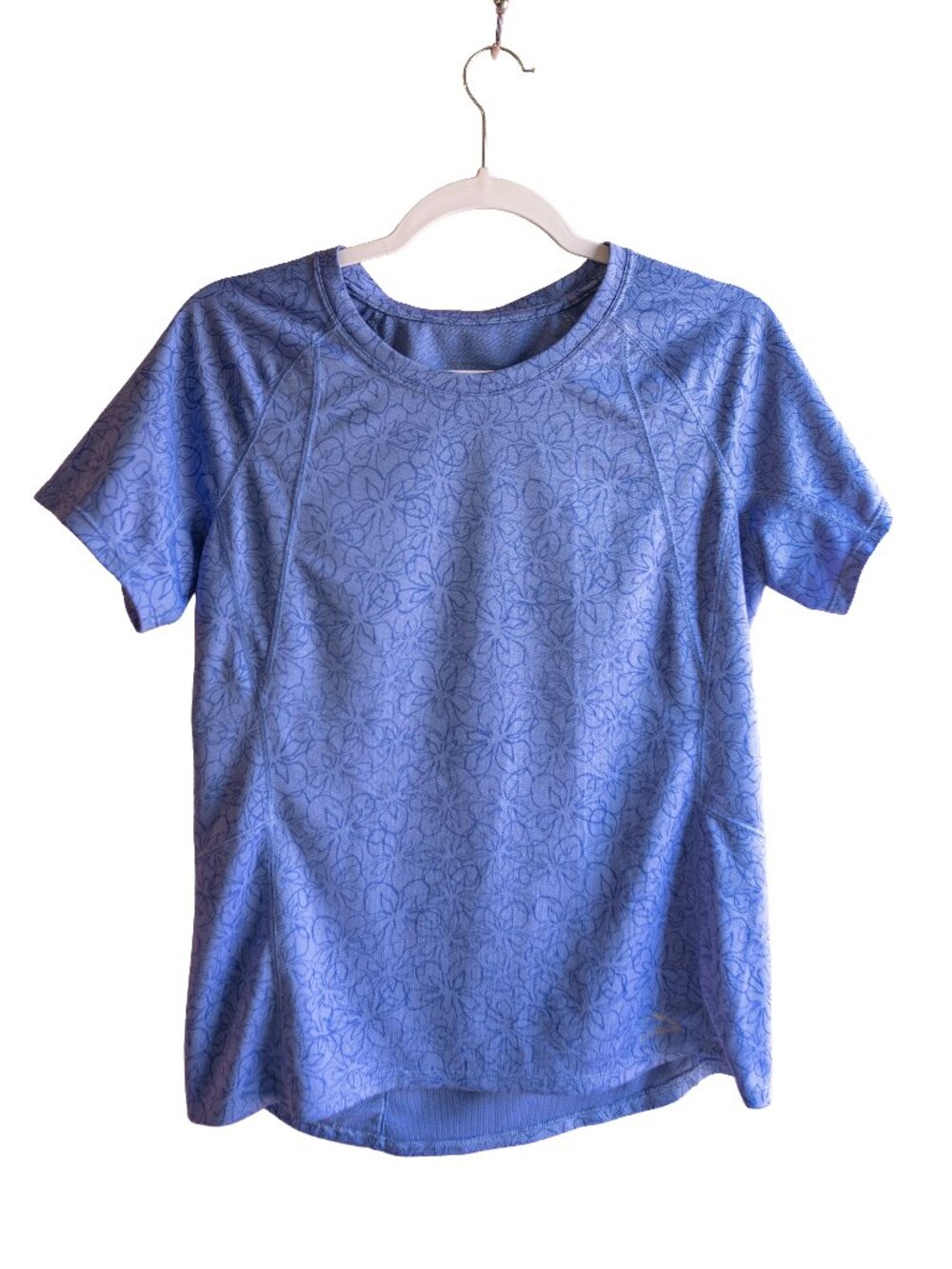 LL Bean Indigo Blue Floral Performance Athletic Short Sleeve - Small Regular